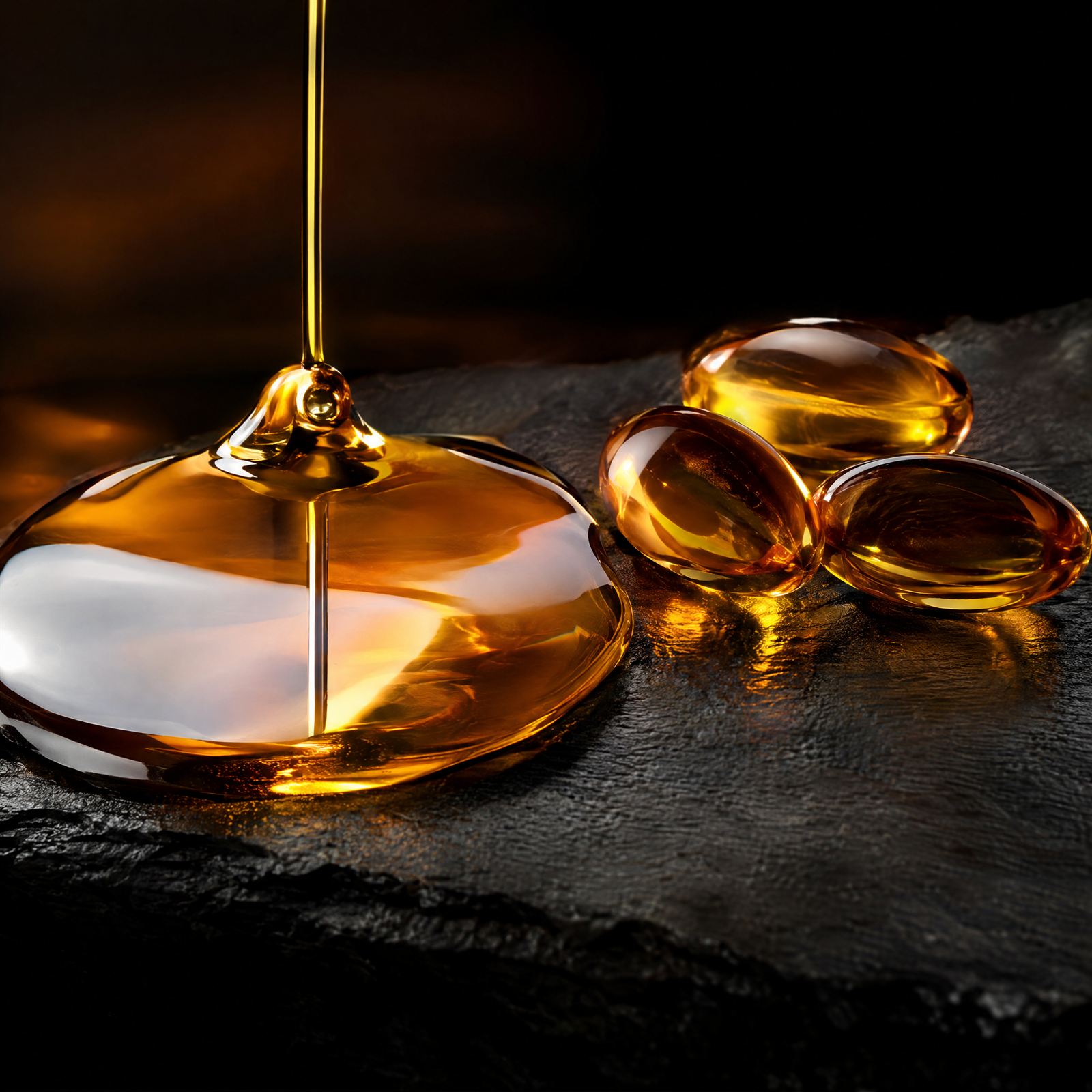 Golden vitamin E oil on slate